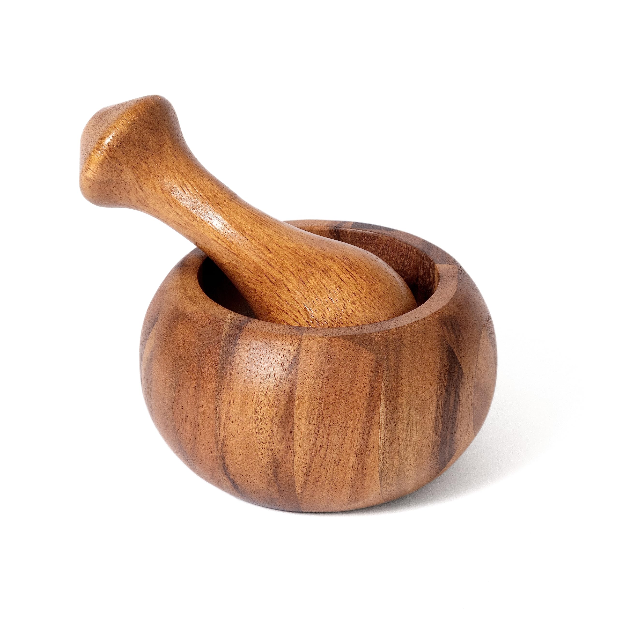 Lipper International Acacia Wood Mortar and Pestle for Grinding Herbs and Spices, 5" Diameter x 3" High