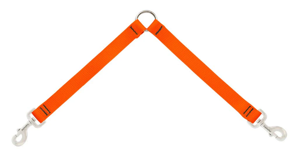 Coupler for Walking Two Medium or Larger Dogs Together, 1" Wide Blaze Orange by Lupine, 24" Long