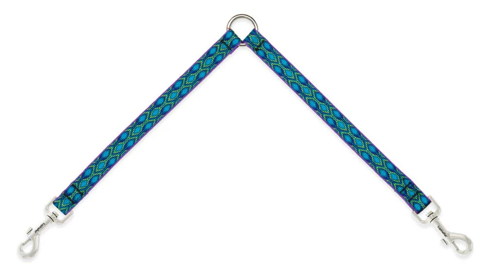Coupler for Walking Two Medium or Larger Dogs Together, 3/4" Wide Rain Song Design by Lupine, 24" Long