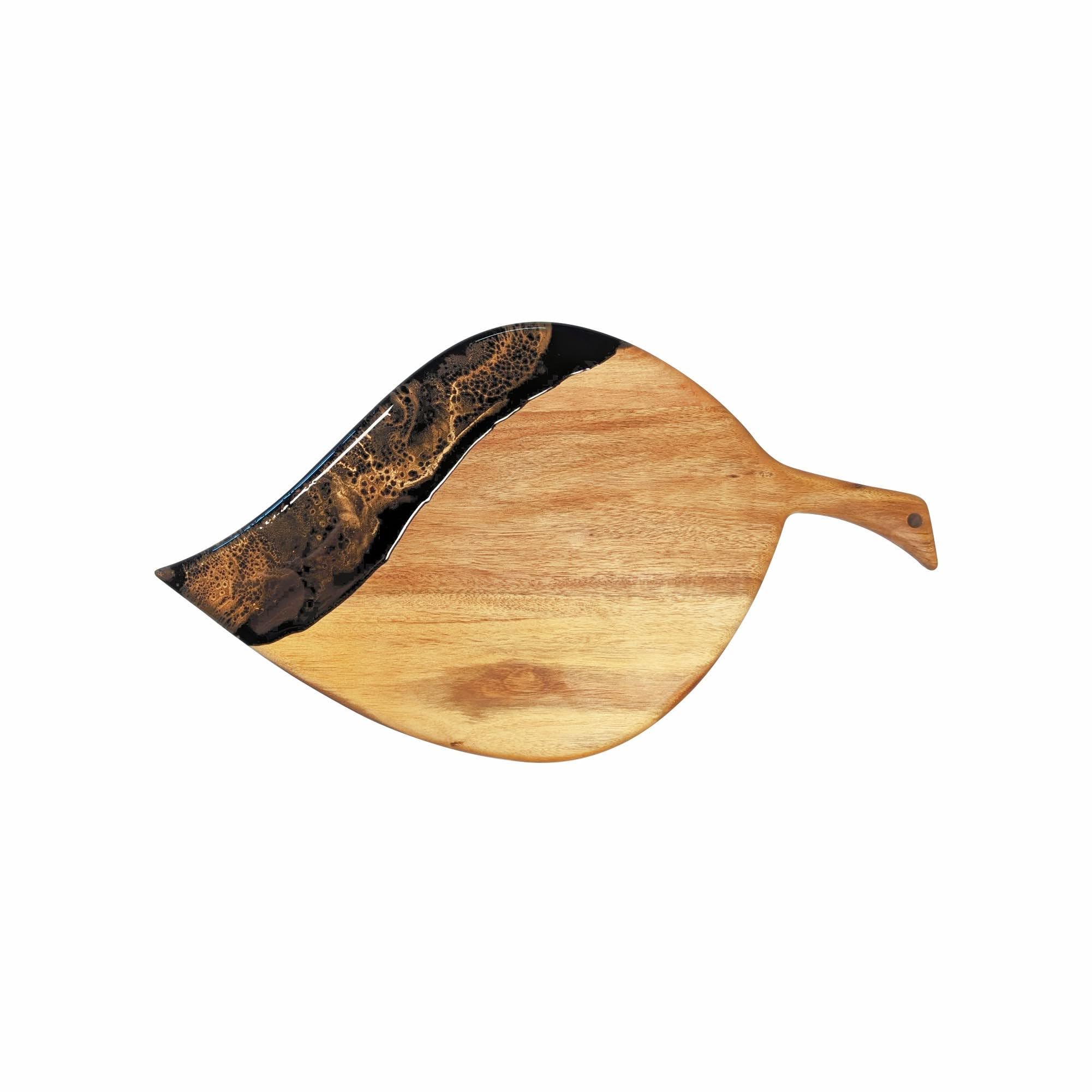 Lynn and Liana Designs Black Ember Acacia Leaf Board, 19-inch Length, Kitchen Accessories