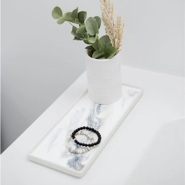 Lynn and Liana Designs Marble Large Ceramic Jewelry Tray, 11.5-inch Length, Jewelry Organizer Bathroom Accessories