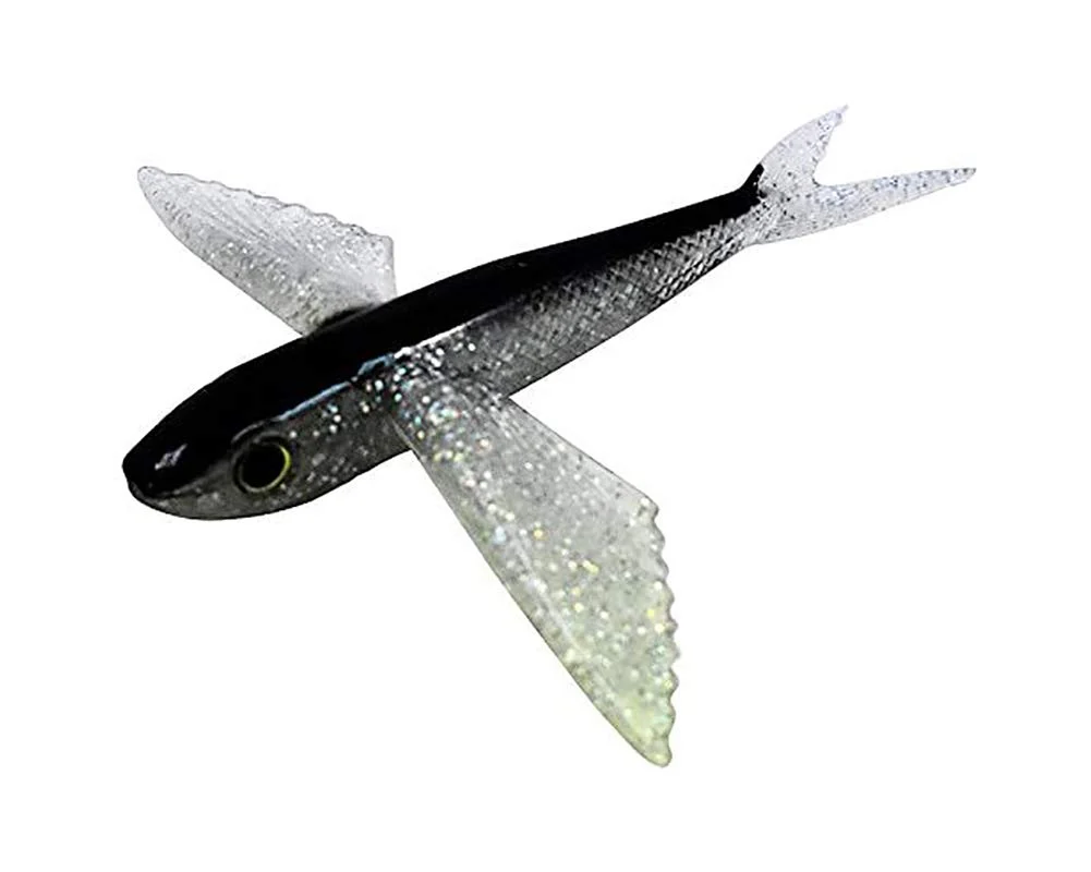 MagBay Lures 8" Black and Silver Flying Fish Gummy Plastic Tuna Lure Yummee Flyer