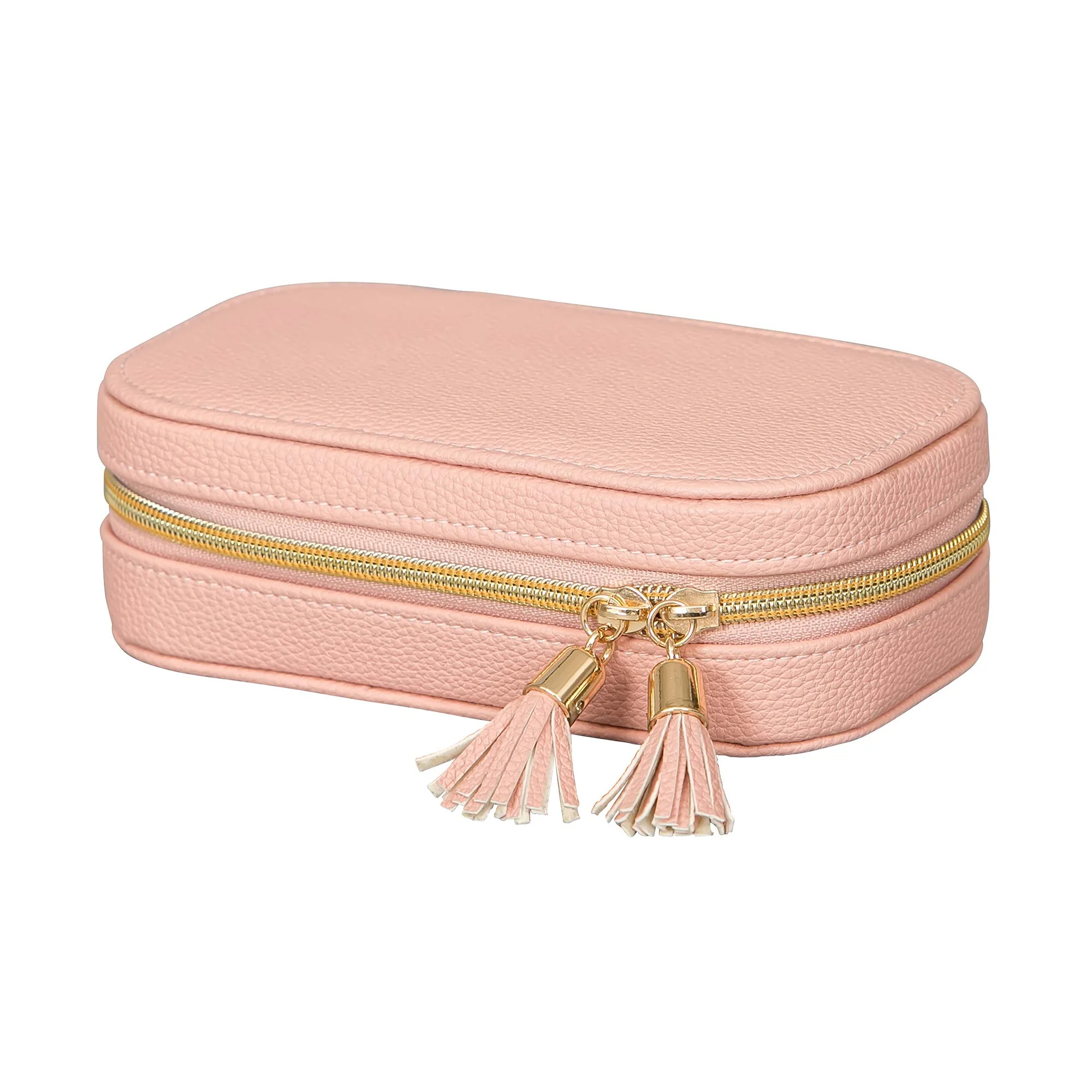 Mele and Co. Lucy Travel Jewelry Case in Textured Pink Faux Leather, Lozenge Shaped