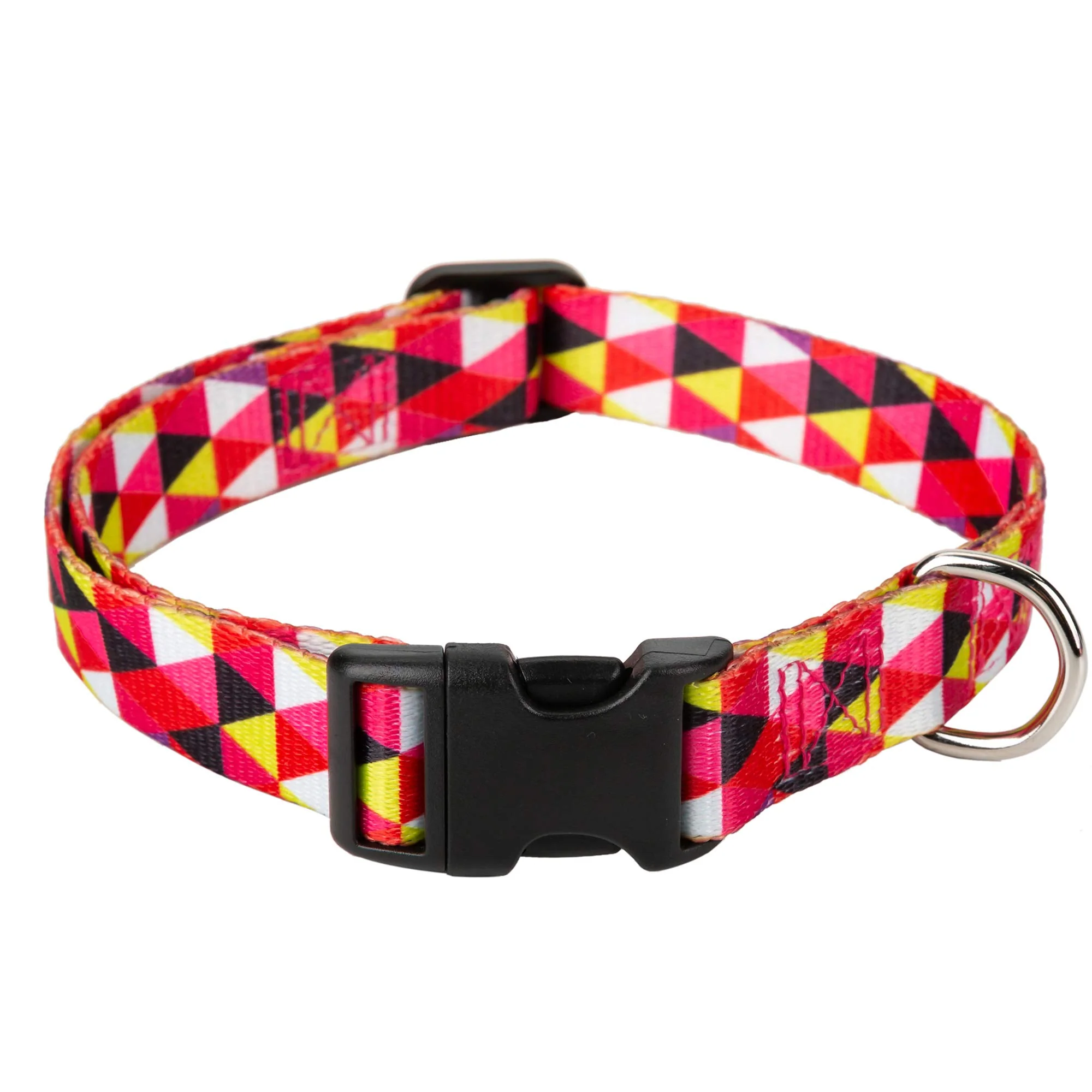 Mile High Life | Geometric Ocean Wavy Pattern | Soft Poly Cotton Fabric | Black Buckle Dog Collar with D Ring| We Donate to Dog Rescues(Red/White Plaid, Large)