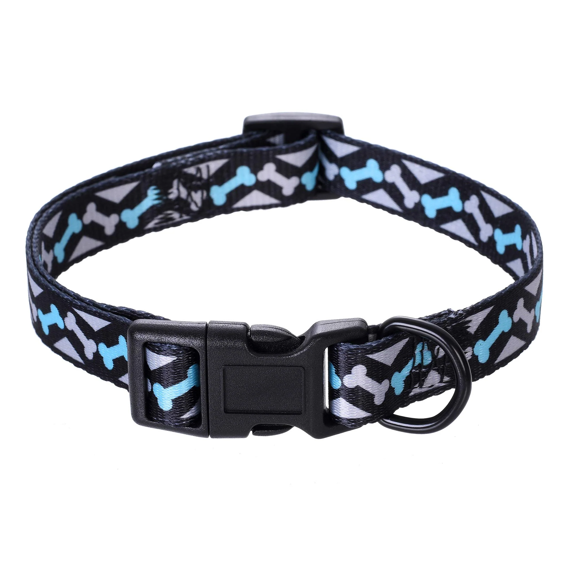 Mile High Life Dog Collar | Cute Puppy Collars | Lightweight Girl Dog Collar | Soft Boy Dog Collars | w Paws Bones Mustache Pattern (Black,Large)