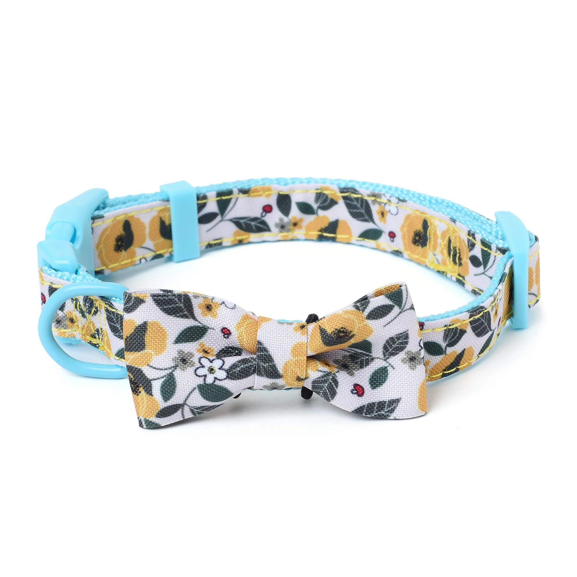 Mile High Life | Natural Wild Flower Collection | Soft Poly Cotton Fabric | Girl Dog Collars | Bowtie Collar (Bindweed, Medium 13"-17")