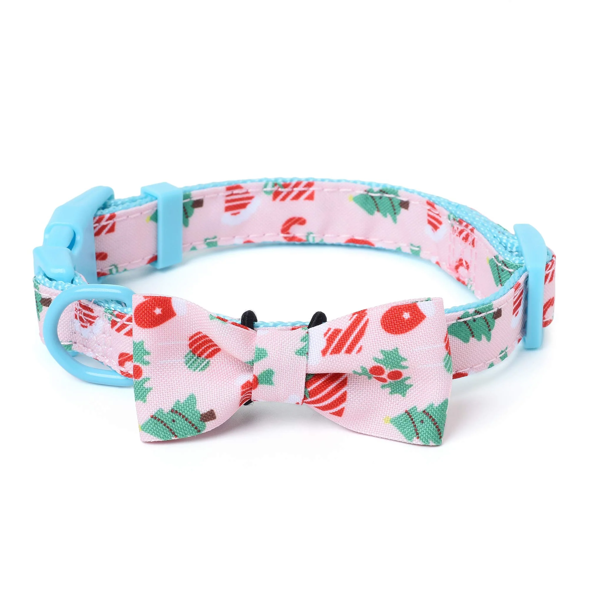Mile High Life | Natural Wild Flower Collection | Soft Poly Cotton Fabric | Girl Dog Collars | Bowtie Collar (Candy Canes, Small 11''-15'' )