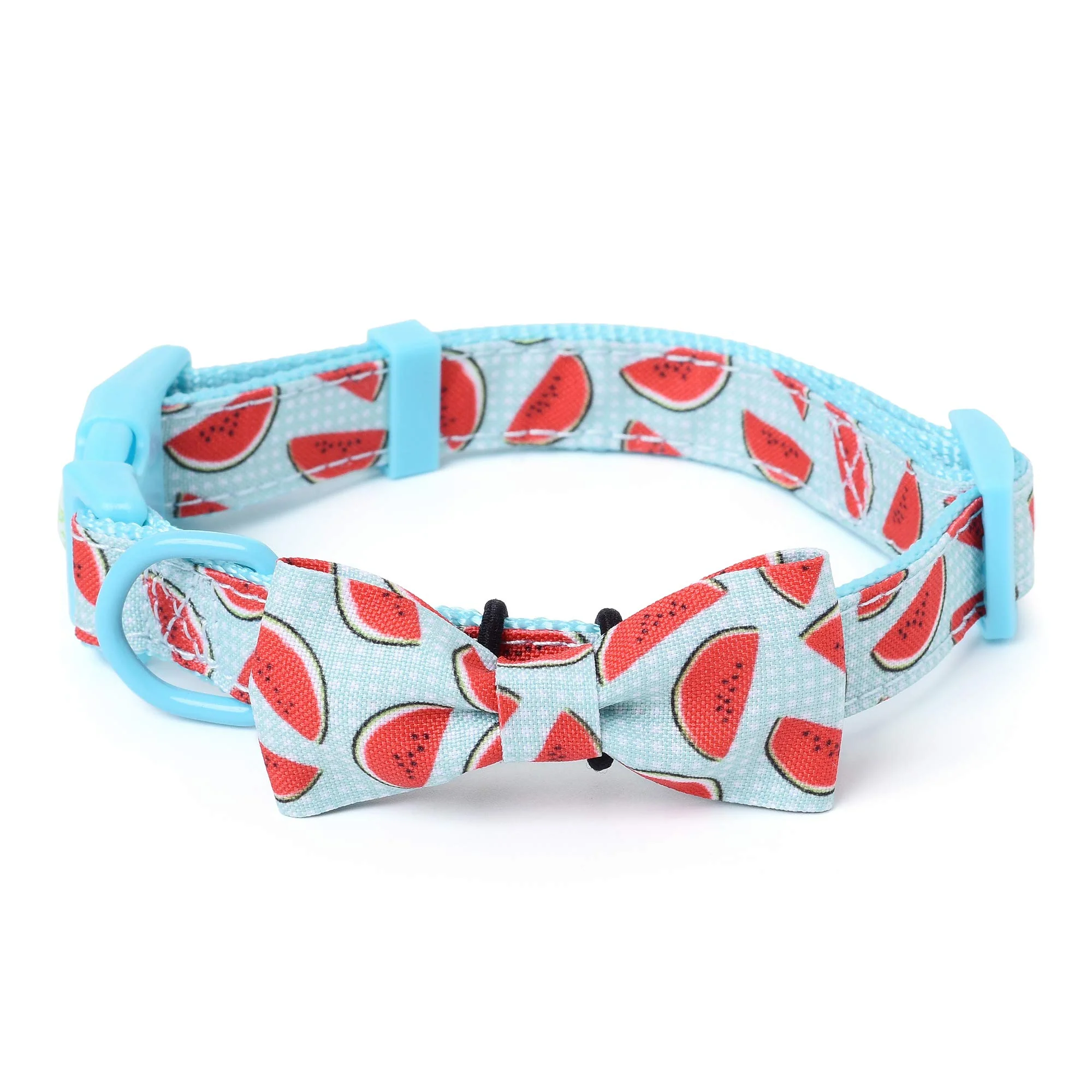 Mile High Life | Tropical Fruit Summer Collection | Soft Poly Cotton Fabric | Girl Dog Collars | Bowtie Collar (Watermelon, Small 11''-15'' )