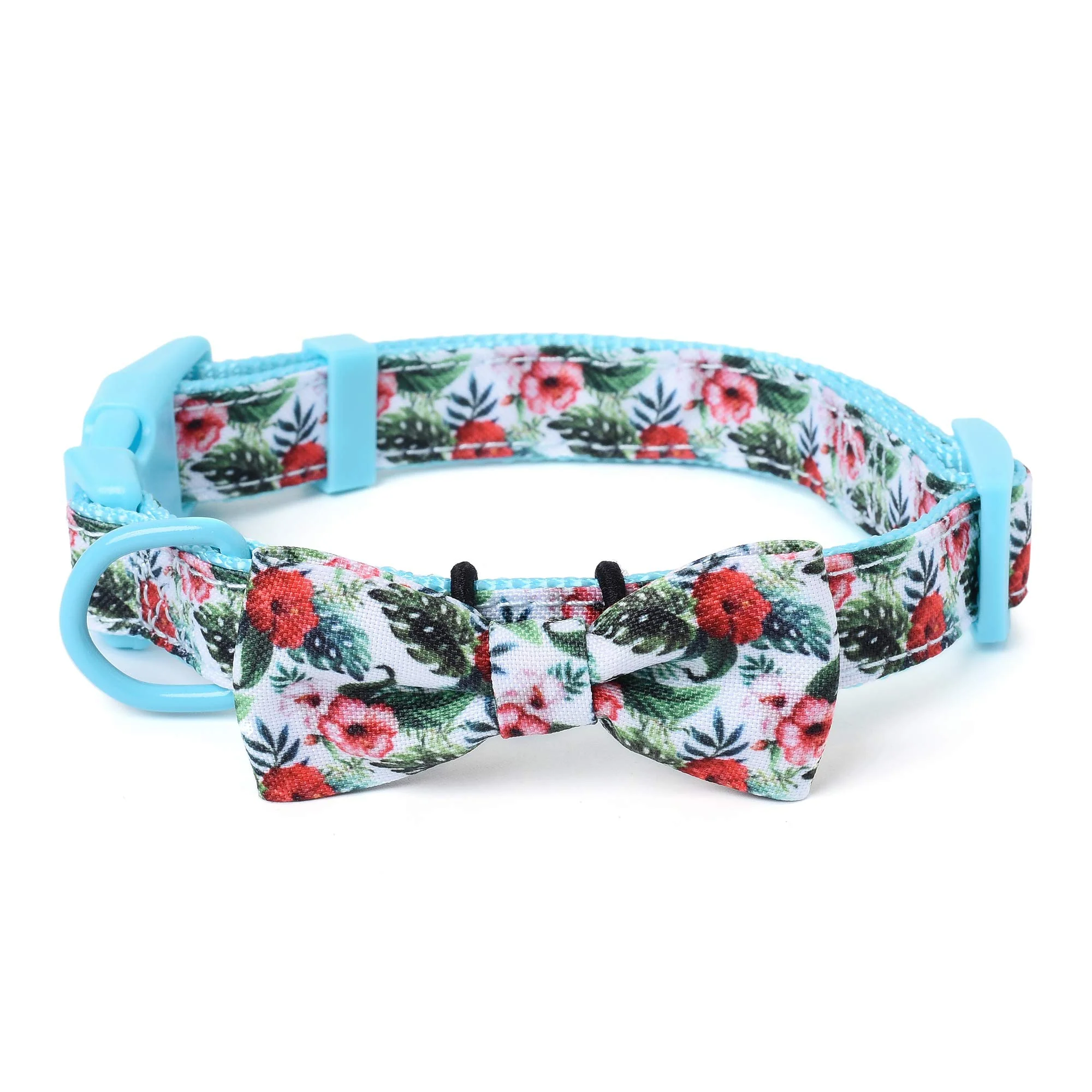 Mile High Life | Spring Floral Collection | Soft Poly Cotton Fabric | Girl Dog Collars | Bowtie Collar (Wild Rose, Medium 13"-17")