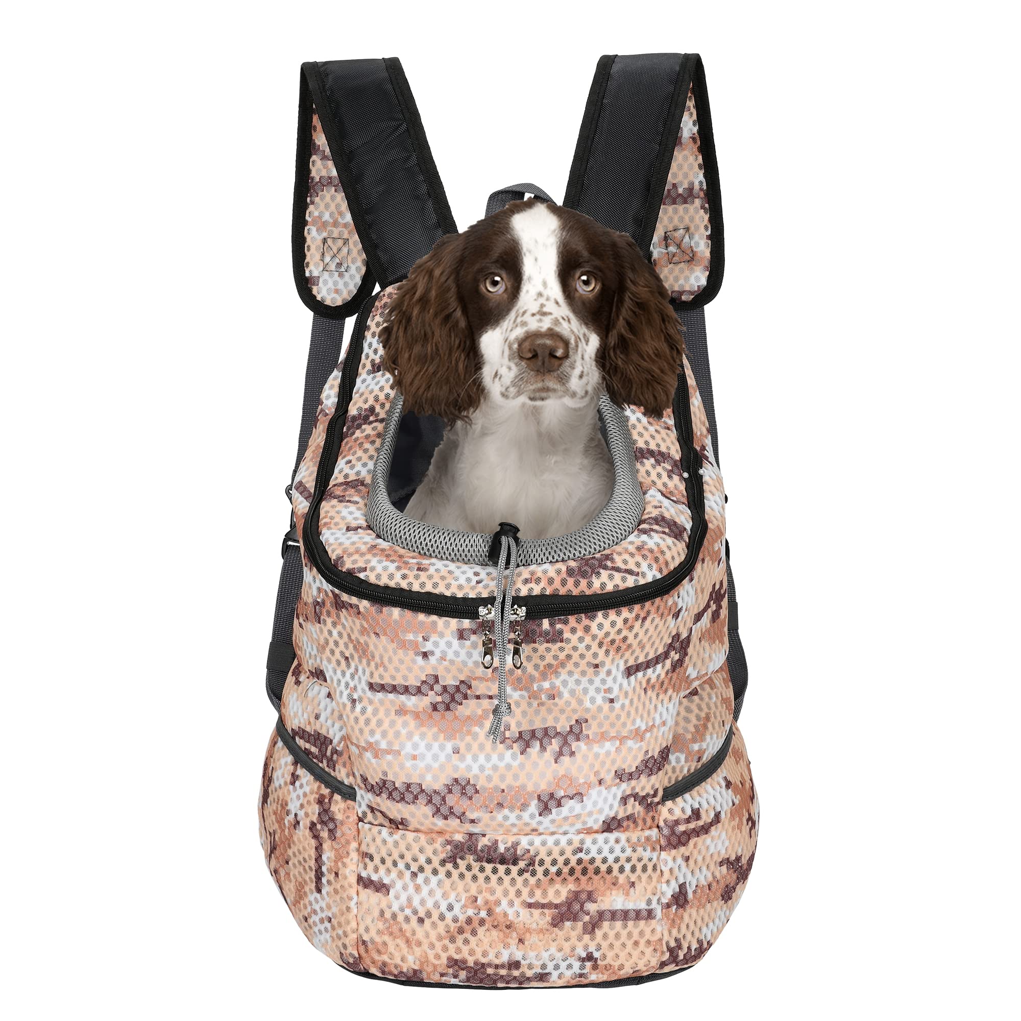 Mile High Life | Hiking Outdoor Pet Carrier Backpack | Kitty Puppy Cat Carrier | Dog Carrier for Small Dogs | Dog Backpack w Breathable Mesh with Soft Padding(Camouflage Khaki, Medium (Pack of 1))