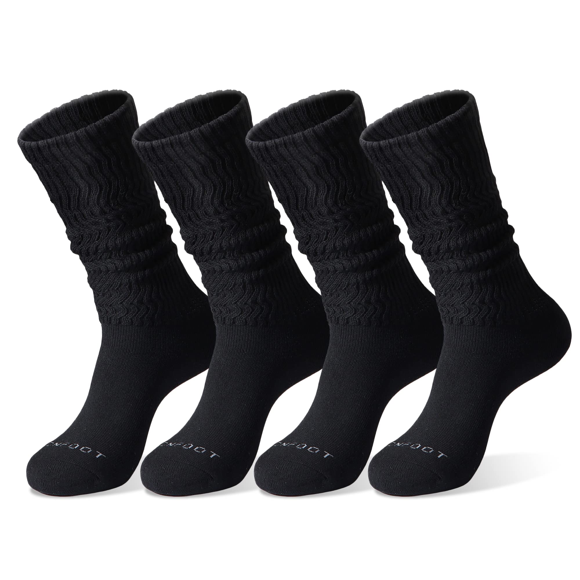 MONFOOT Women's 4-Pack Soft Slouch Extra Long Knee High Boot Socks Black Medium