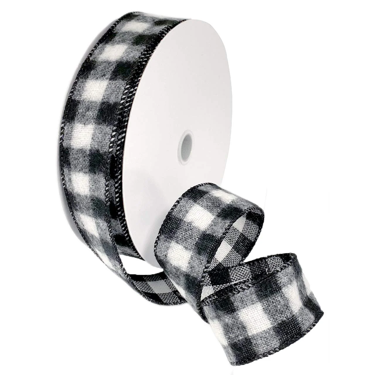 Morex Ribbon Buffalo Plaid Ribbon, 1.5 inch x 33 Yards, White/Black