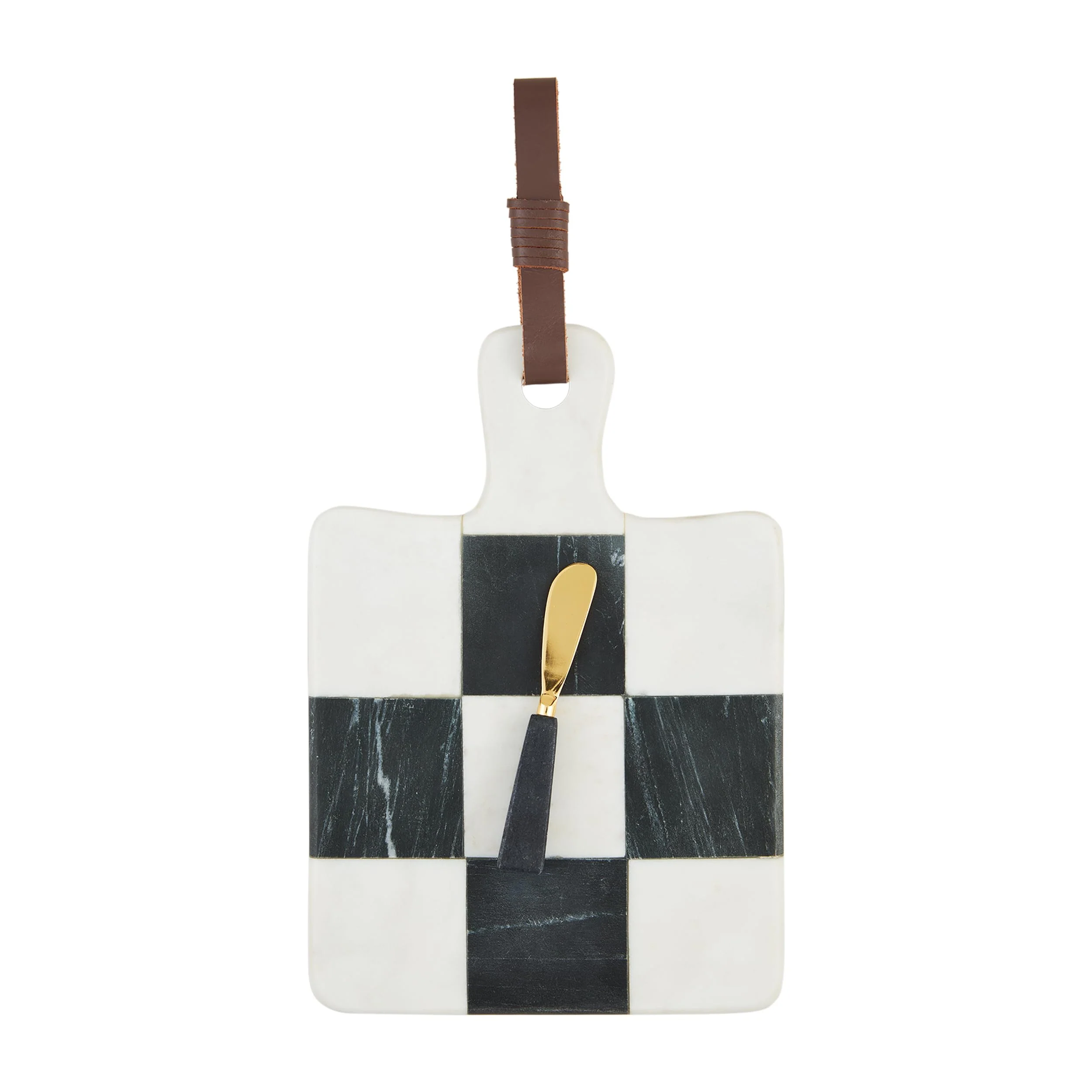 Mud Pie Checkered Marble Board; Board 12" x 9" | Spreader 5 1/2"