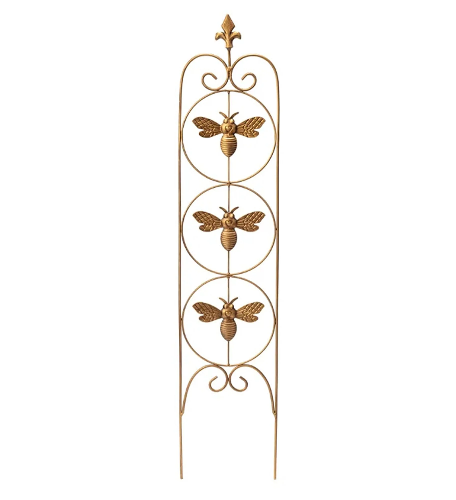 Napco Bumble Bee Flower 35.75 x 7.5 inches Goldtone Heavy Duty Metal Flower Plant Climbing Trellis Display Stand Stake, Indoor Outdoor Garden Décor, 14951