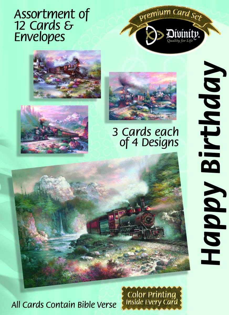Divinity Boutique Greeting Card Assortment: Birthday, Trains; with Scripture (21718N)