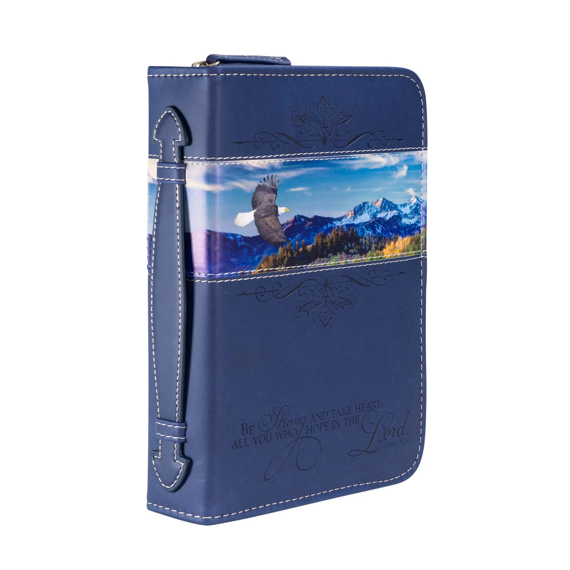 Divinity Flying Eagle Be Strong Take Heart Navy Blue Medium Faux Leather Bible Cover