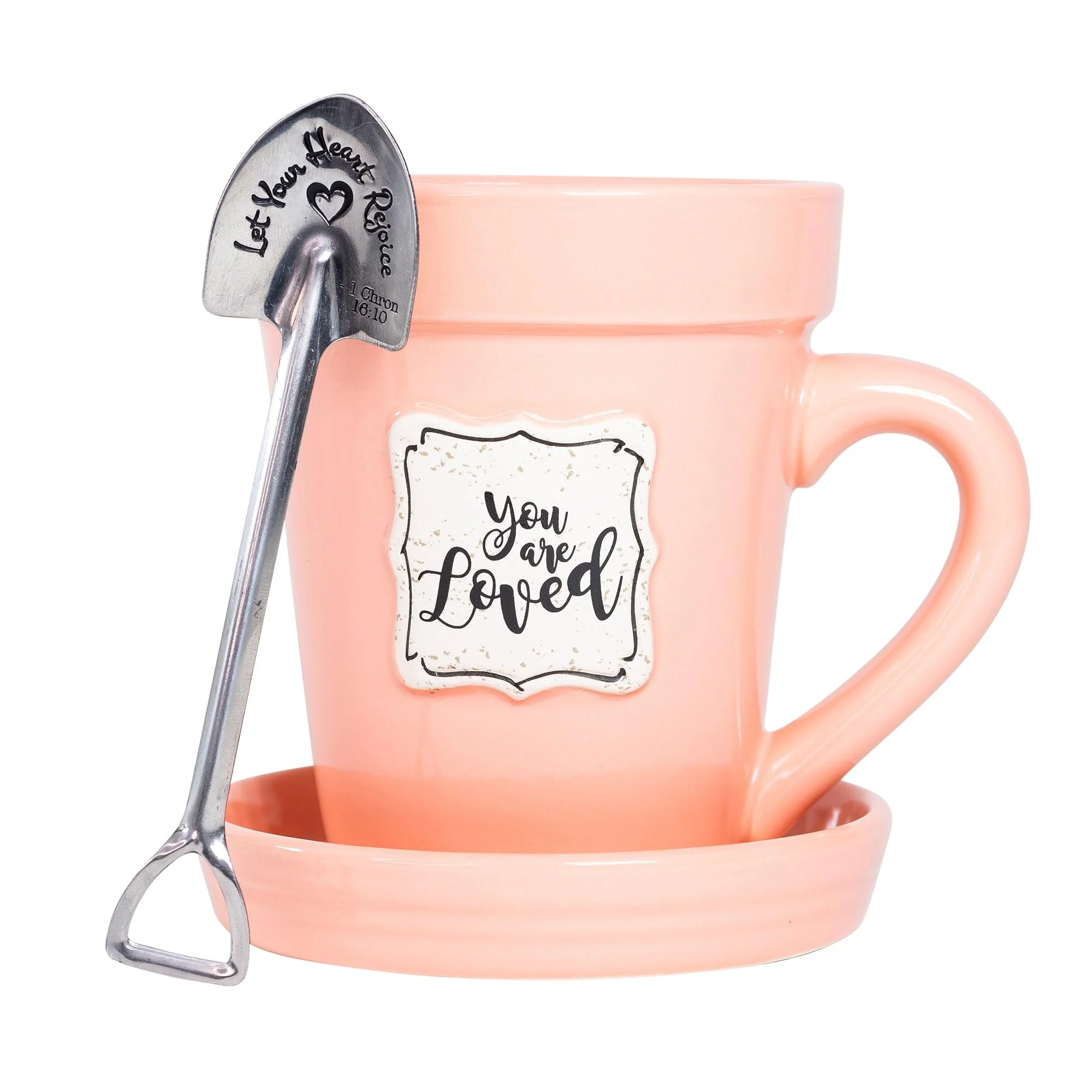 Peach Flower Pot Mug w/Scripture - "You are Loved"