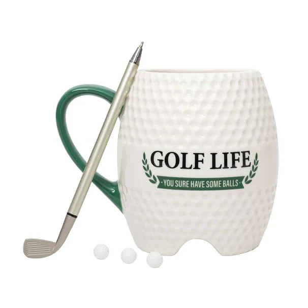 Oak Patch Gifts Golf Mug - Golf Life Ceramic Mug, With Pen and 3 Golf Balls, 16 oz