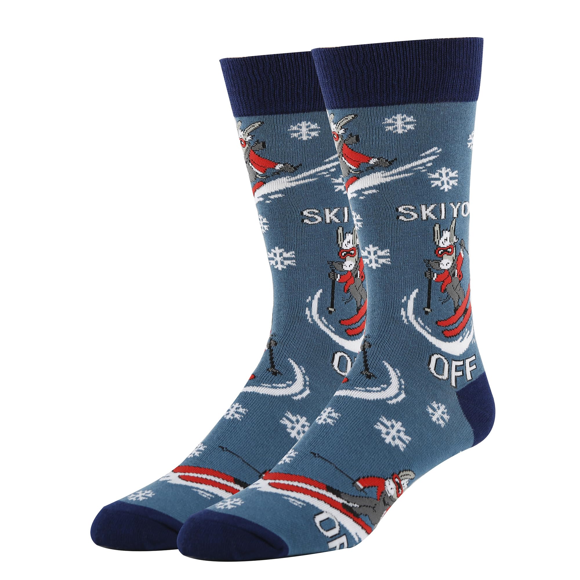 ooohyeah Men’s Funny Saying Crew Socks, Crazy Novelty Cotton Dress Socks, Ski Off