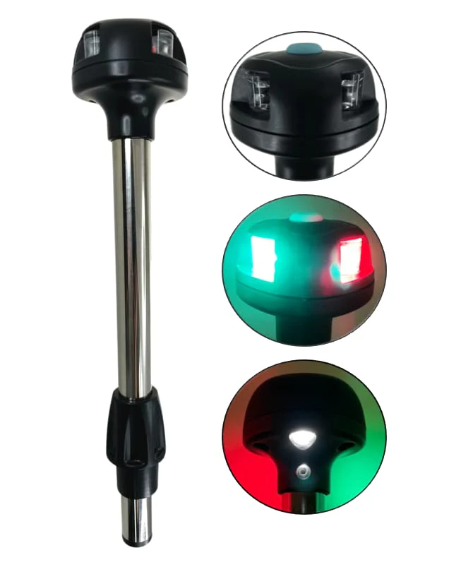 Pactrade Marine Boat Combination Navigation Light Black Housing Stainless Steel 304 Pole Universal Fit Locking Collar Green Red LED 2NM 12VDC IP:65 CE RoHS Certified 11" (3-Color (Green, Red & White))