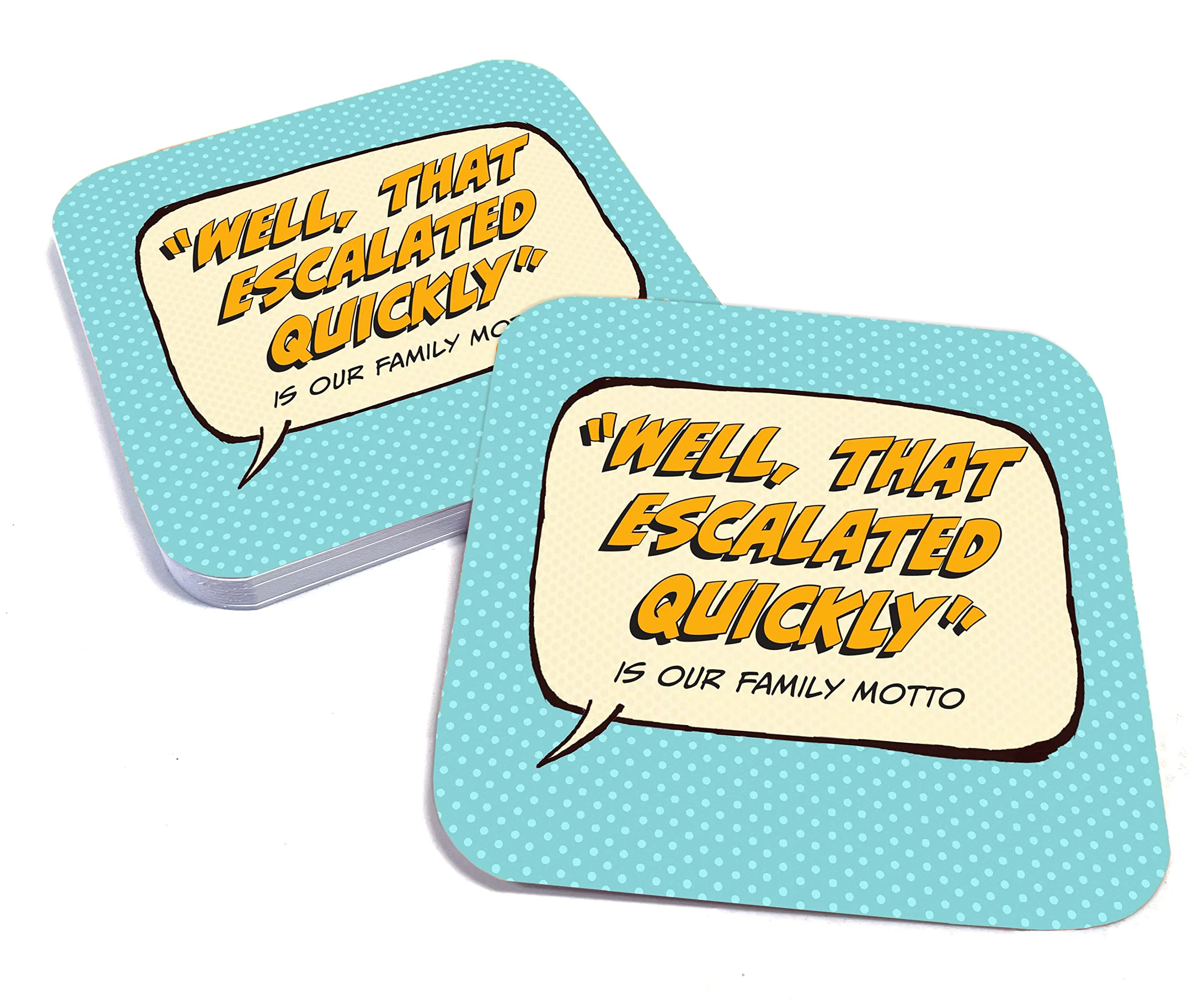 Paper Coasters for Drinks, Set of 20, Recyclable/Disposal, Funny Bar Accessory - Family Motto