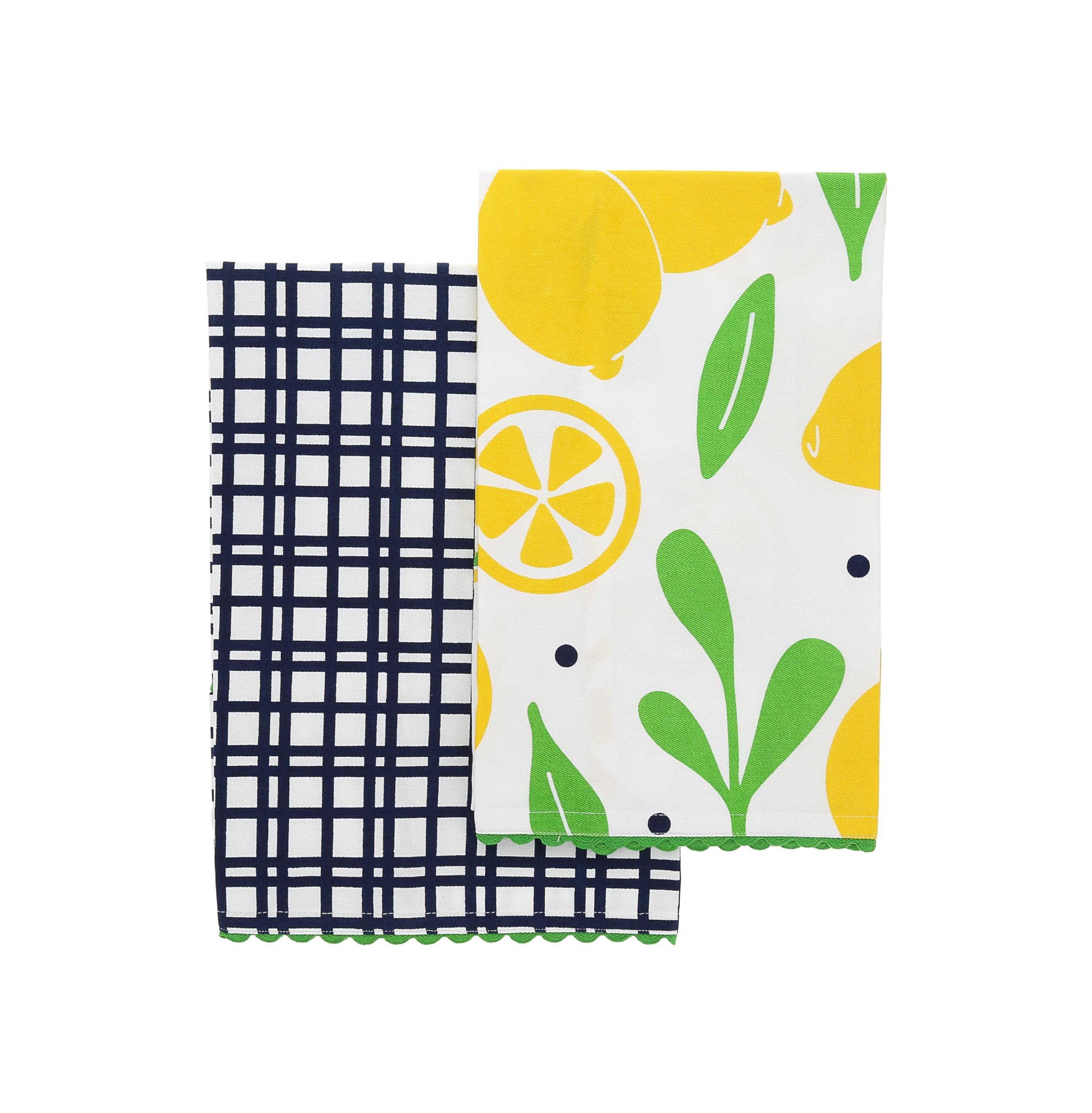 Pavilion - Lemons - Set of Two 20" x 28" Decorative Tea Towels - Vintage Summer Yellow Fruit Plaid Kitchen Decor