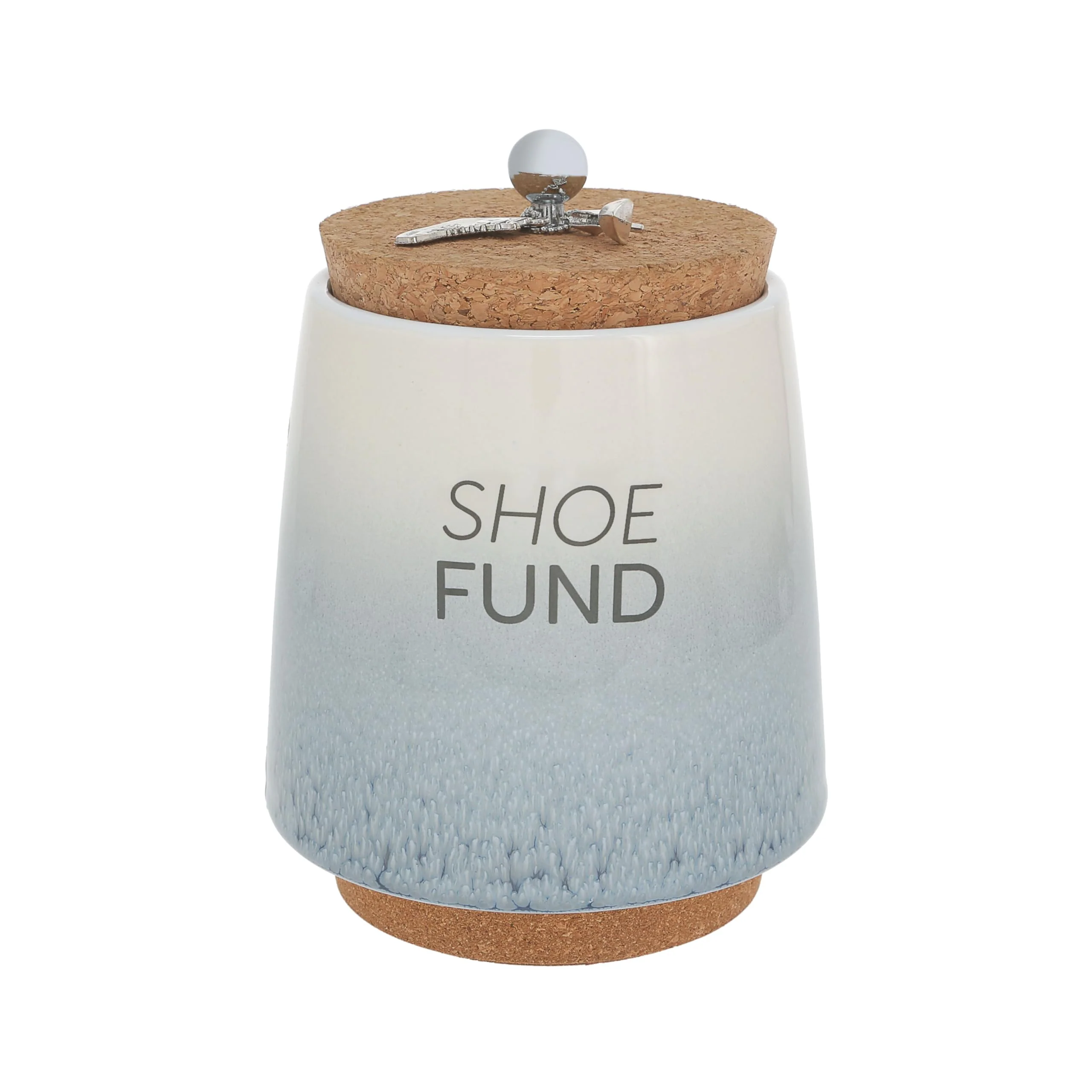 Pavilion - Shoe Fund 6.5-inch Unique Ceramic Piggy Bank Savings Bank Money Jar with Cork Base Cork Lid with Hanging Sneaker & High Heel Charm, Ombre Blue
