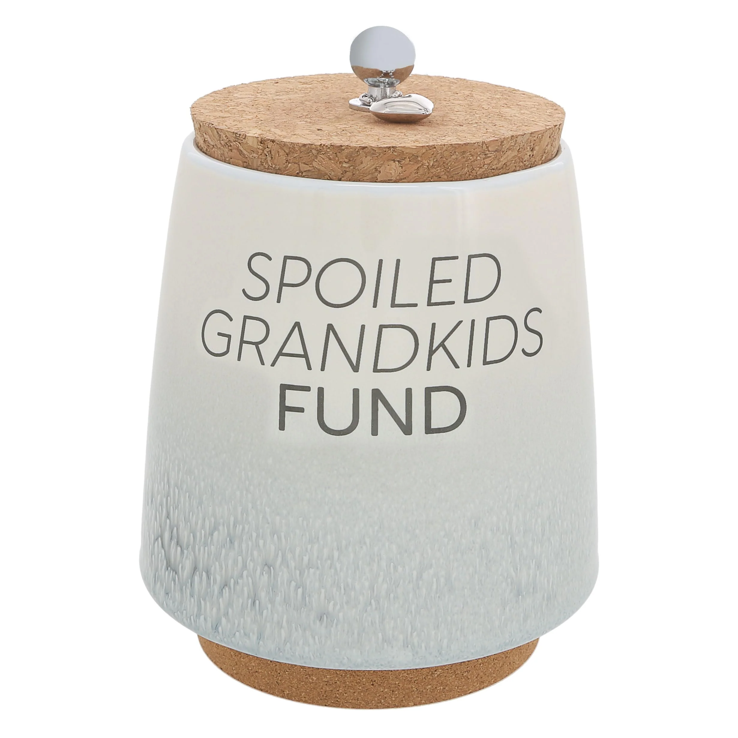 Pavilion - Spoiled Grandkids Fund 6.5-inch Unique Ceramic Piggy Bank Savings Bank Money Jar with Cork Base Cork Lid with Hanging Heart Charm, Ombre Gray - Grandparent Gift Present