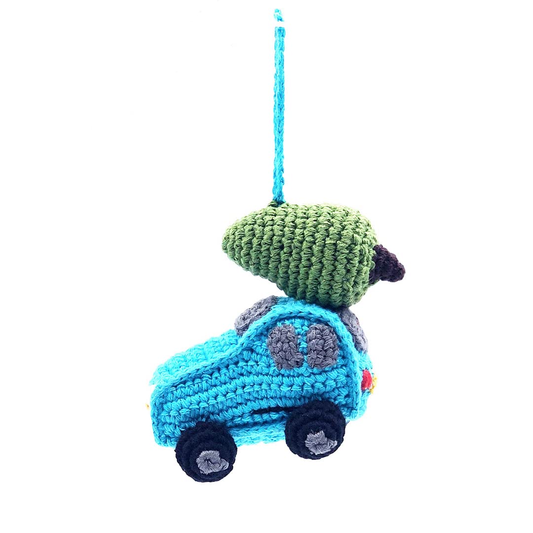Pebble | Handmade Christmas Ornament - Car with Tree | Crochet | Fair Trade | Pretend | Imaginative Play | Machine Washable