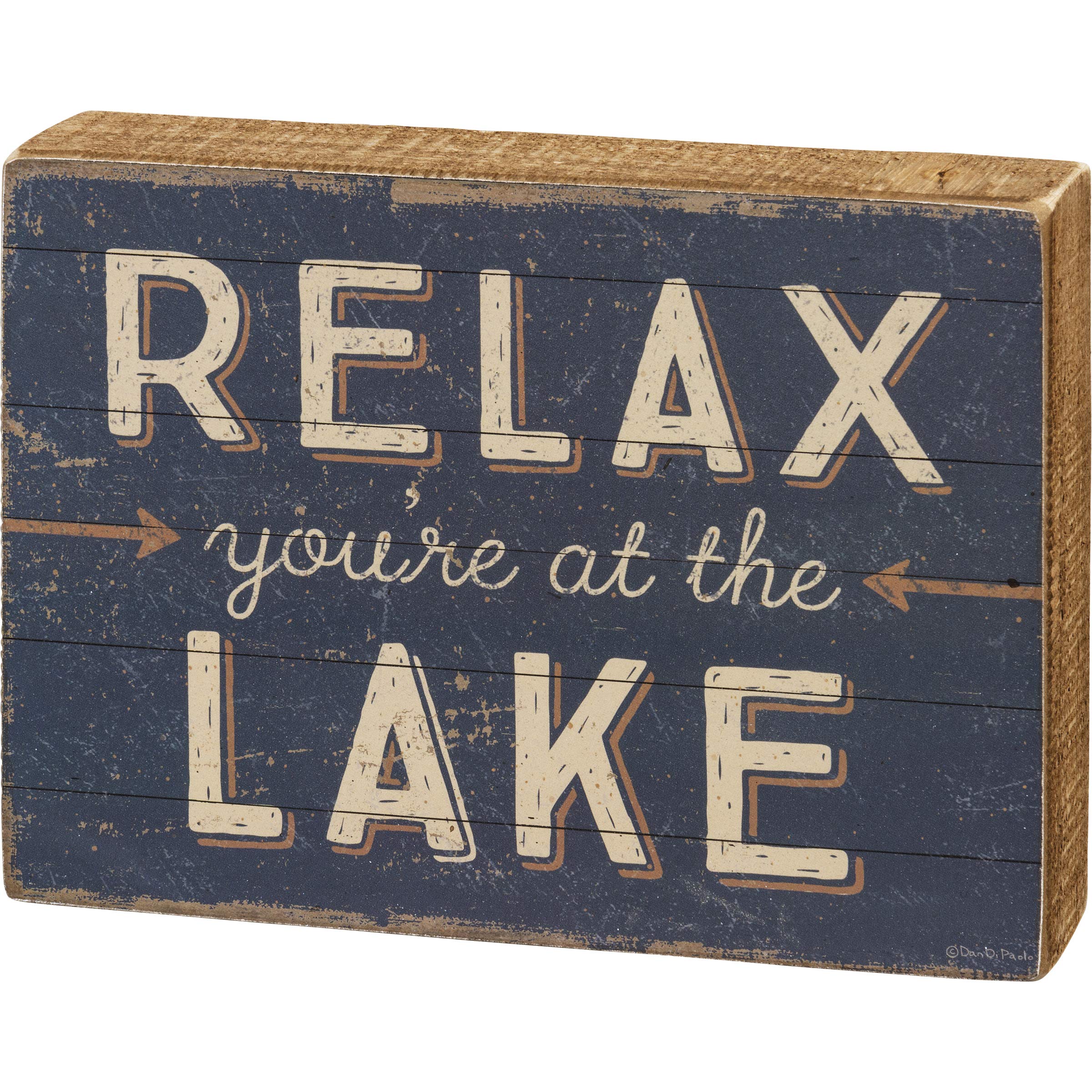 Primitives by Kathy Box Sign-at The Lake, 8x6 inches, Cream, Navy