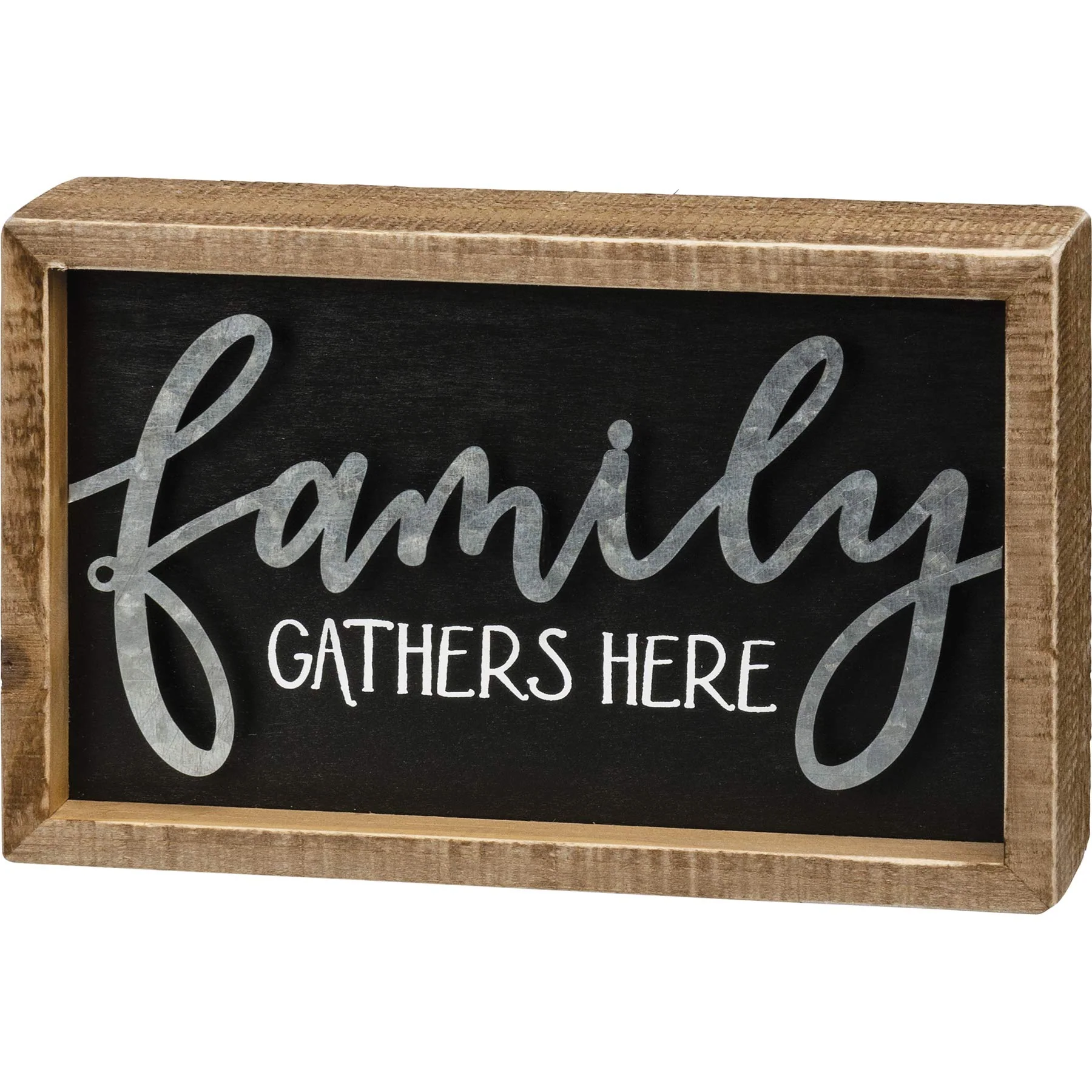 PBK Family Gathers Here Decorative Inset Wooden Box Sign 8 Inch x 5 Inch