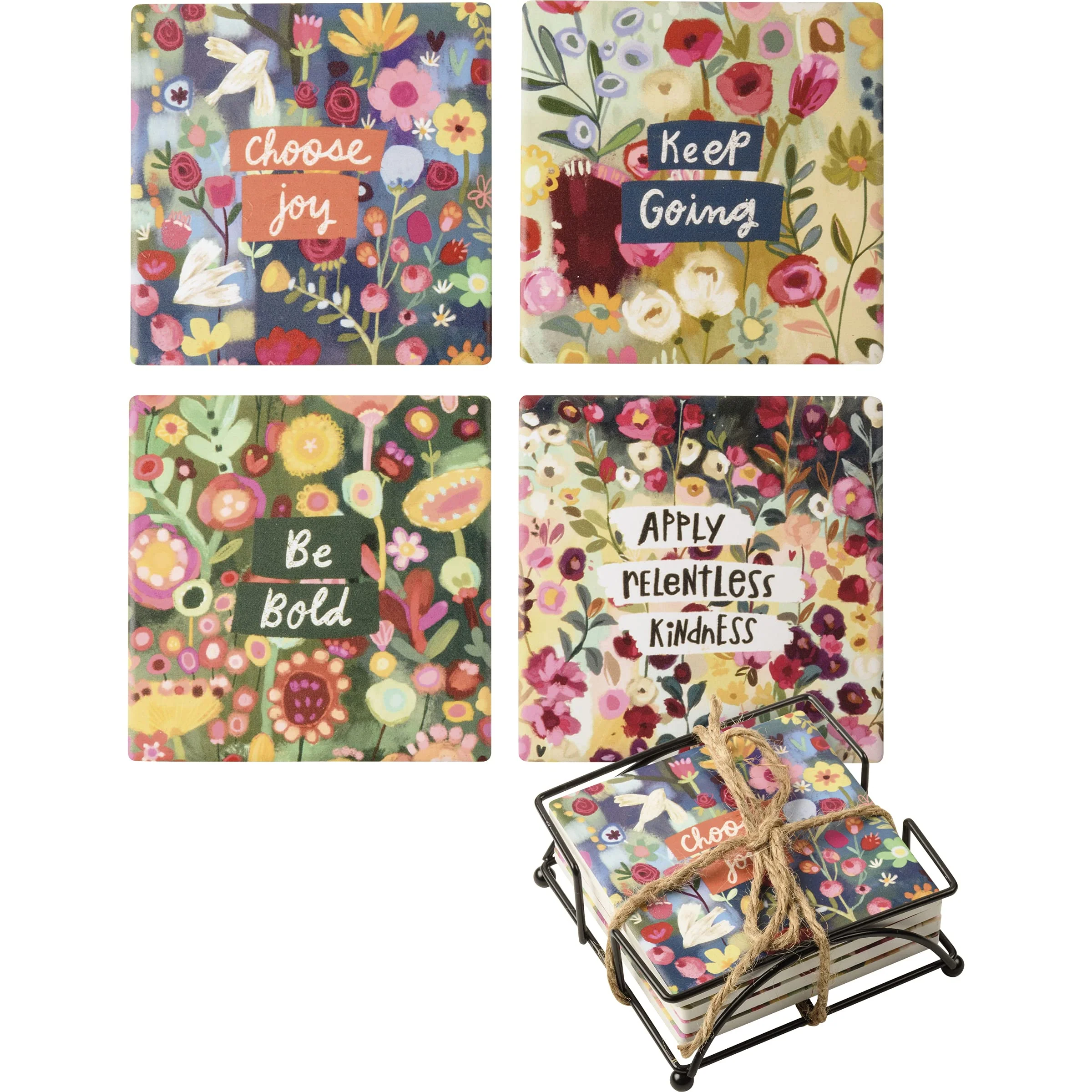 Primitives by Kathy Choose Joy; Keep Going; Be Bold; Apply Relentless Kindness Home Décor Coaster Set
