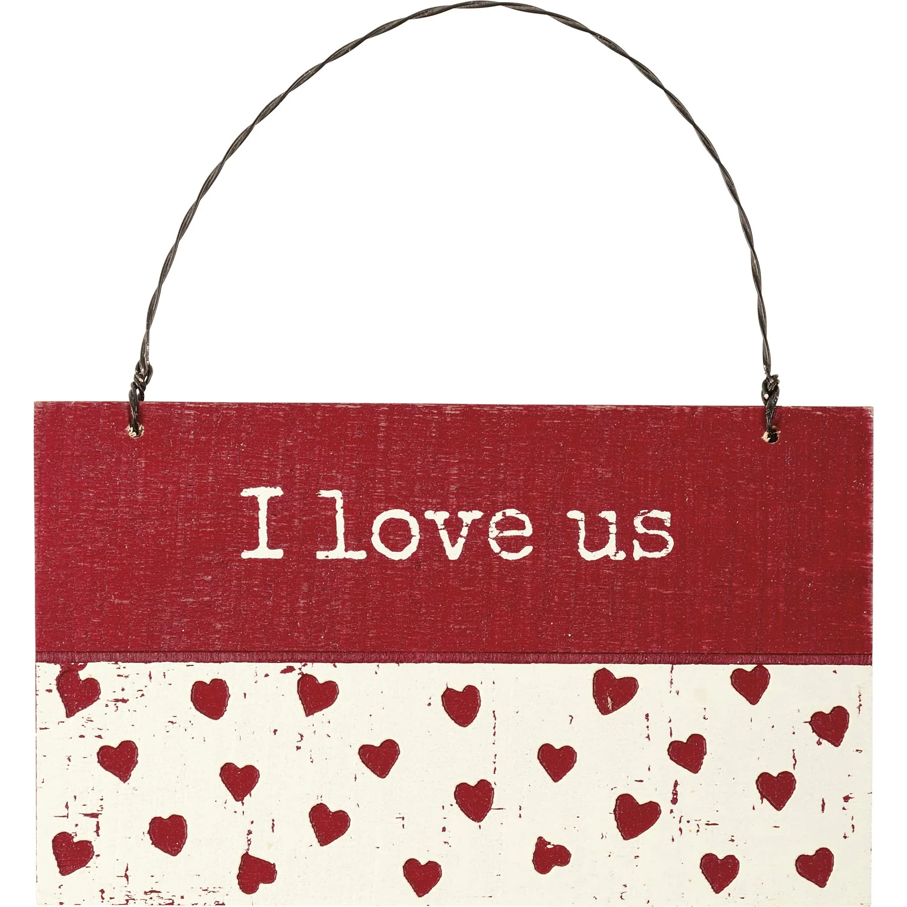 Primitives by Kathy 111964 I Love Us Ornament, 5-inch Length, Wood and Wire