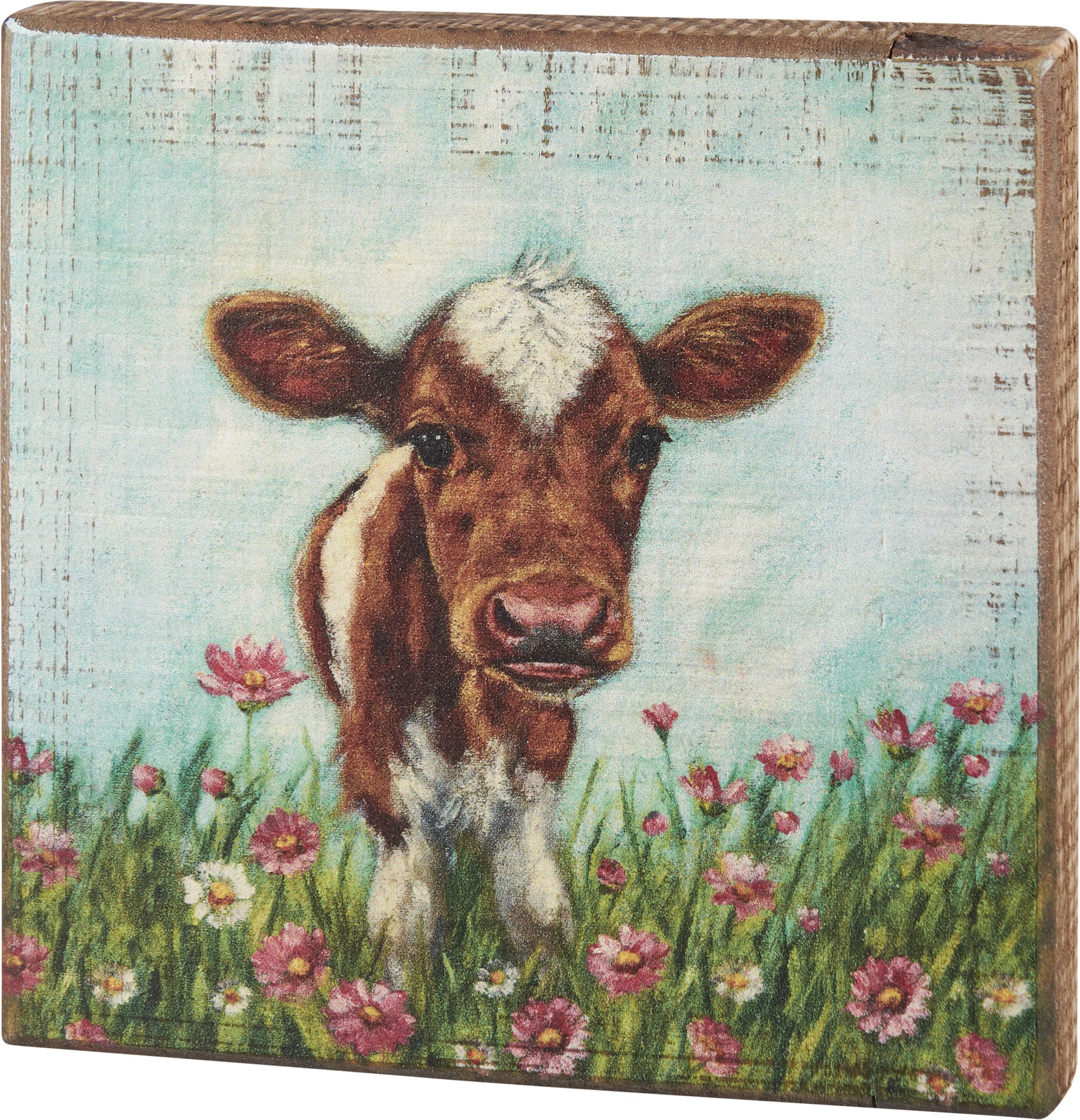 Block Sign - Calf In Flowers