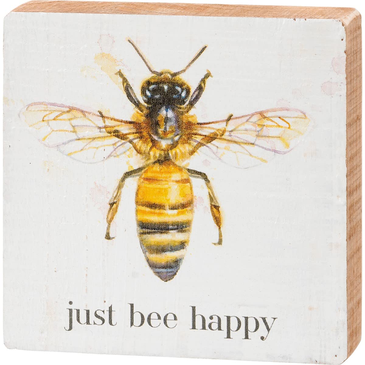 Primitives By Kathy 112040 Just Bee Happy Block Sign, 4-inch Square