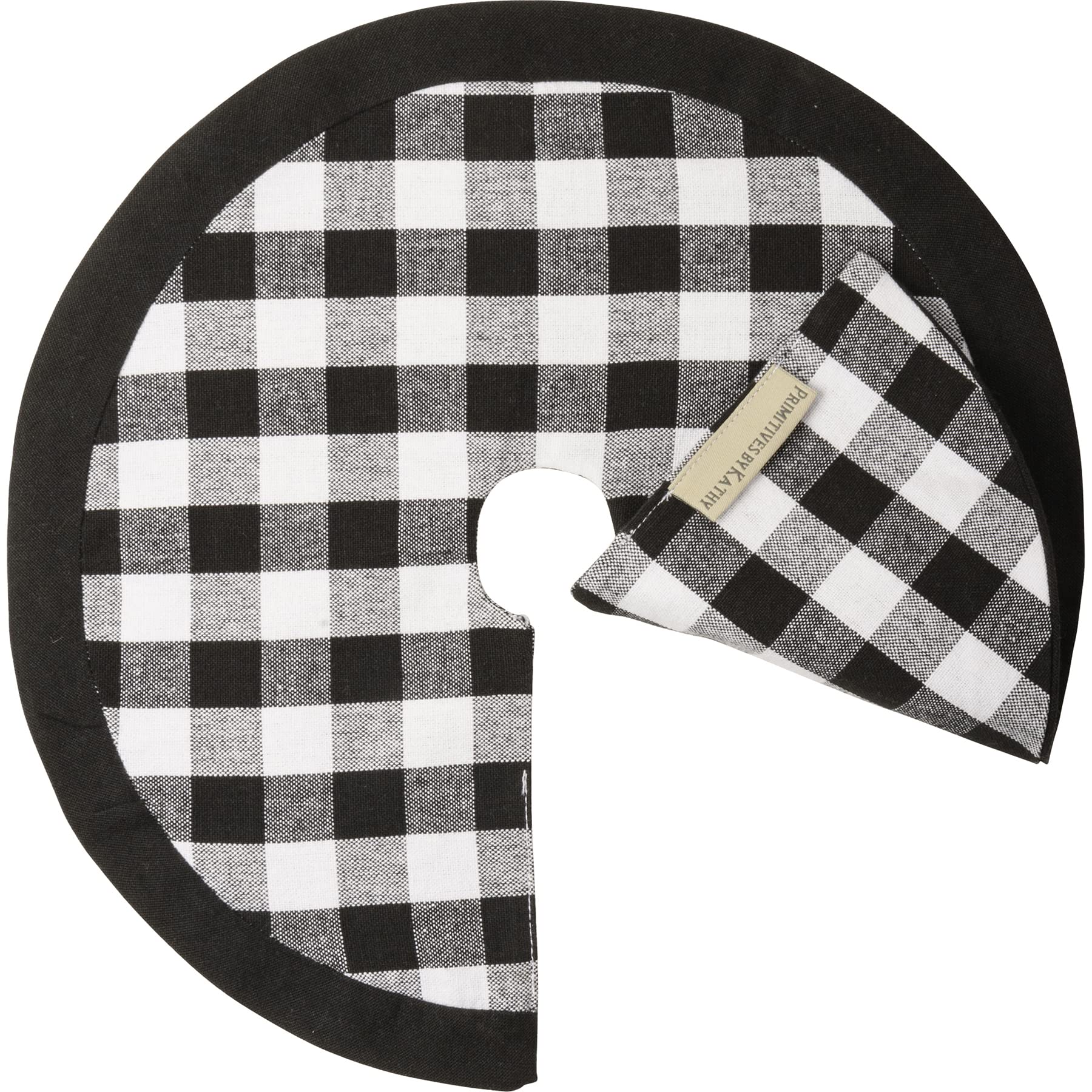 Primitives by Kathy Small Cotton Christmas Tree Skirt - Black & White Buffalo Check Design 12 Inch Diameter