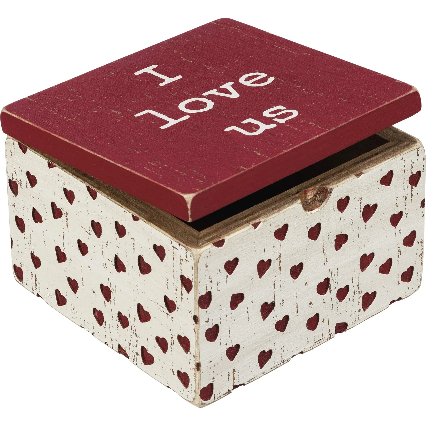 Primitives by Kathy 108832 I Love Us Hinged Box, 4-inch Square, Wood