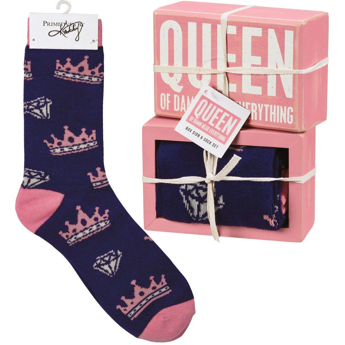 Primitives by Kathy Queen Of Damn Near Everything Home Décor Sign And Sock Gift Set