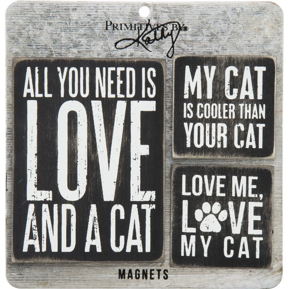 Primitives By Kathy- 3 Pc.- Cat Magnet Set- 5.50" Square, 3" X 4", and 2" Square