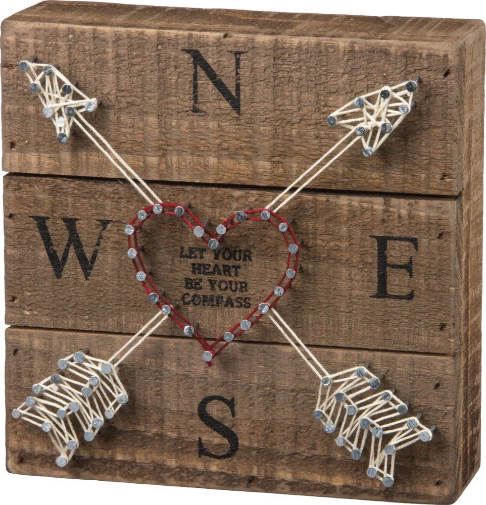 Primitives by Kathy String Art Box Sign, 6 x 6, Let Your Heart Be Your Compass