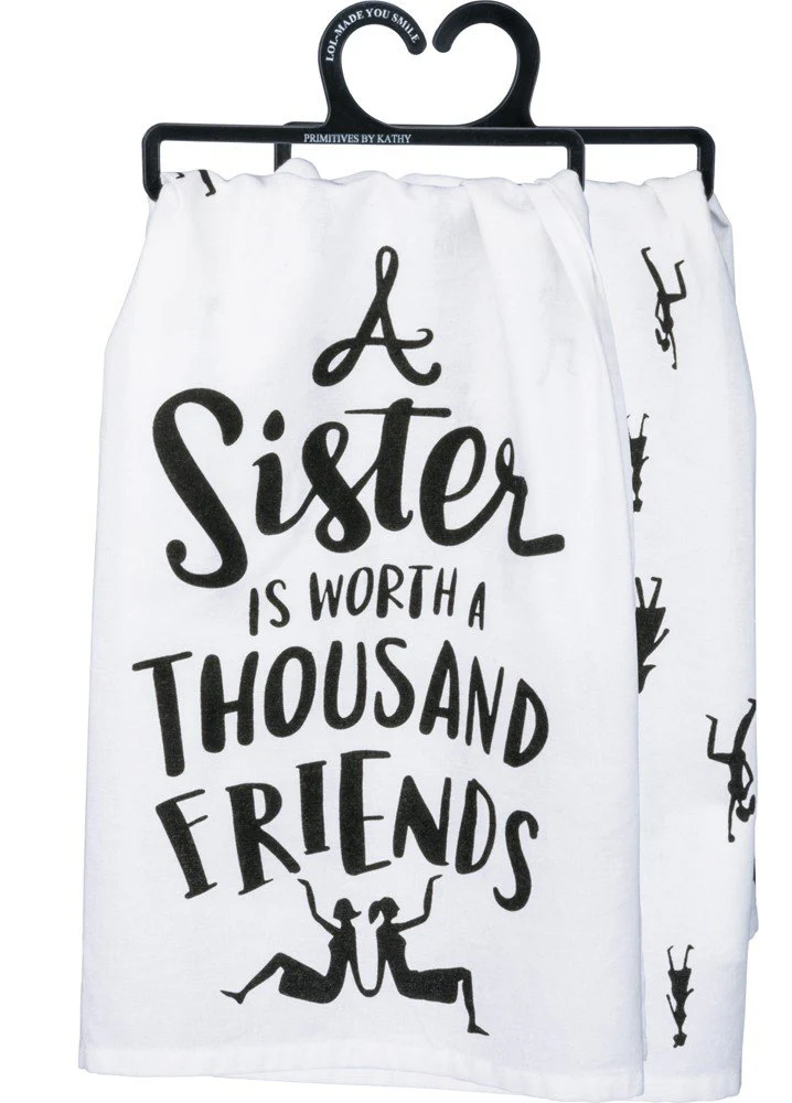 Primitives by Kathy 33840 LOL Made You Smile Dish Towel, 28" x 28", A Sister's Worth