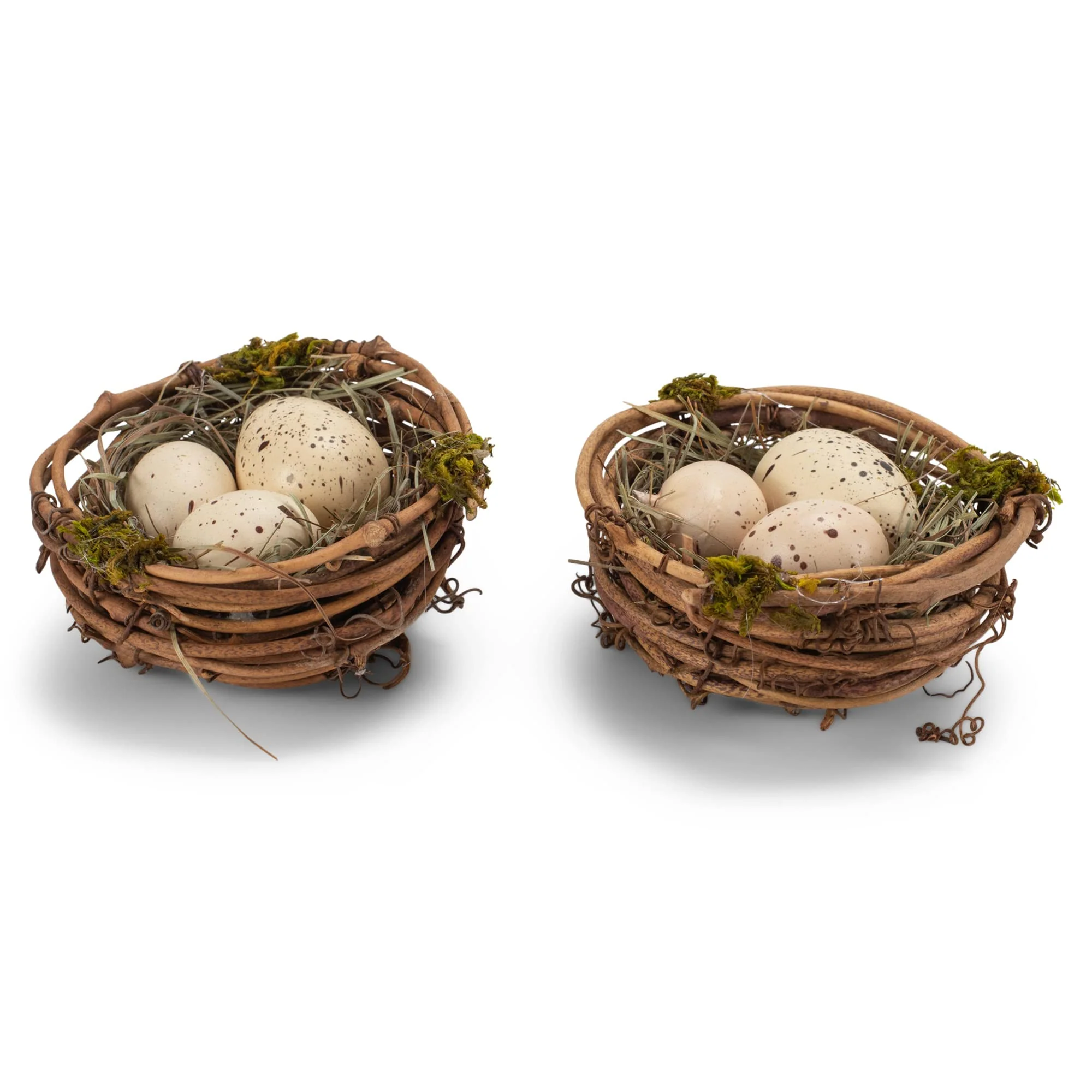 Faux Bird's Nests with Speckled Eggs, Decorative Easter Accent, Spring Decoration, Box Set of 2, 3 Inches
