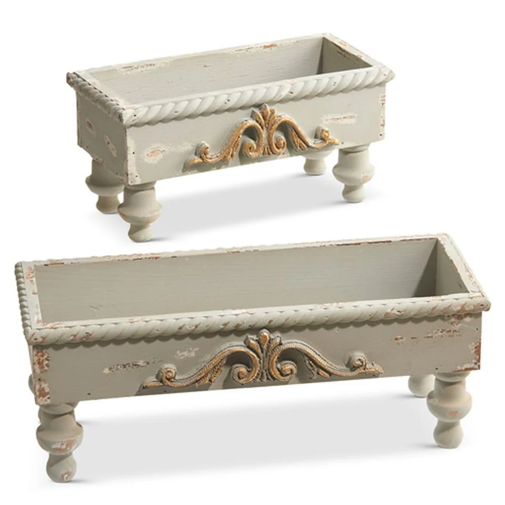 Raz Imports 2024 The English Manor 15.5" Carved Scrollwork Footed Tray, Set of 2