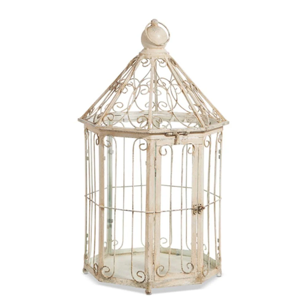 Raz Imports 2024 The English Manor 23" Distressed Cream Octagonal Birdcage