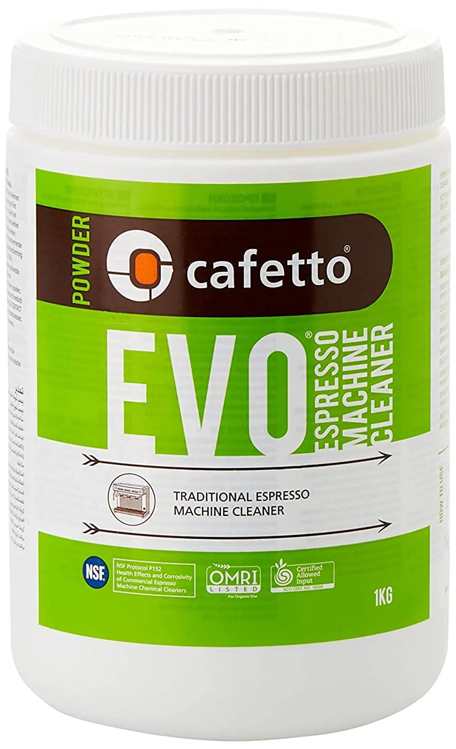 Cafetto Organic Espresso Machine Cleaner - Evo Powder 1000 Gramm - Professional Espresso and Coffee Maker Cleaner for Breville and All Other Brands