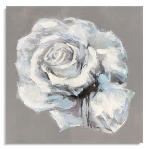 RFDEPOT Flower Canvas Wall Art Handpainted White and Blue Rose Floral Painting with Texture for Living Room Home Decorations Flower Painting Couples Bedroom Kitchen Modern Artwork