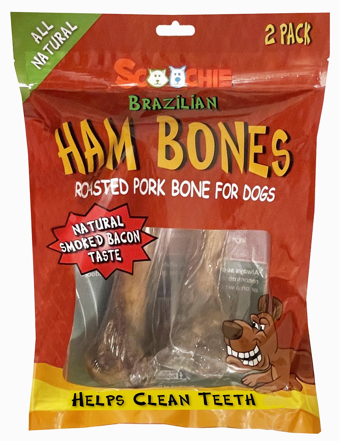 Scoochie Pet 2 Pack Brazilian Ham Bone and Pork Femur in Zip Lock Bag, Pet Snacks and Treats