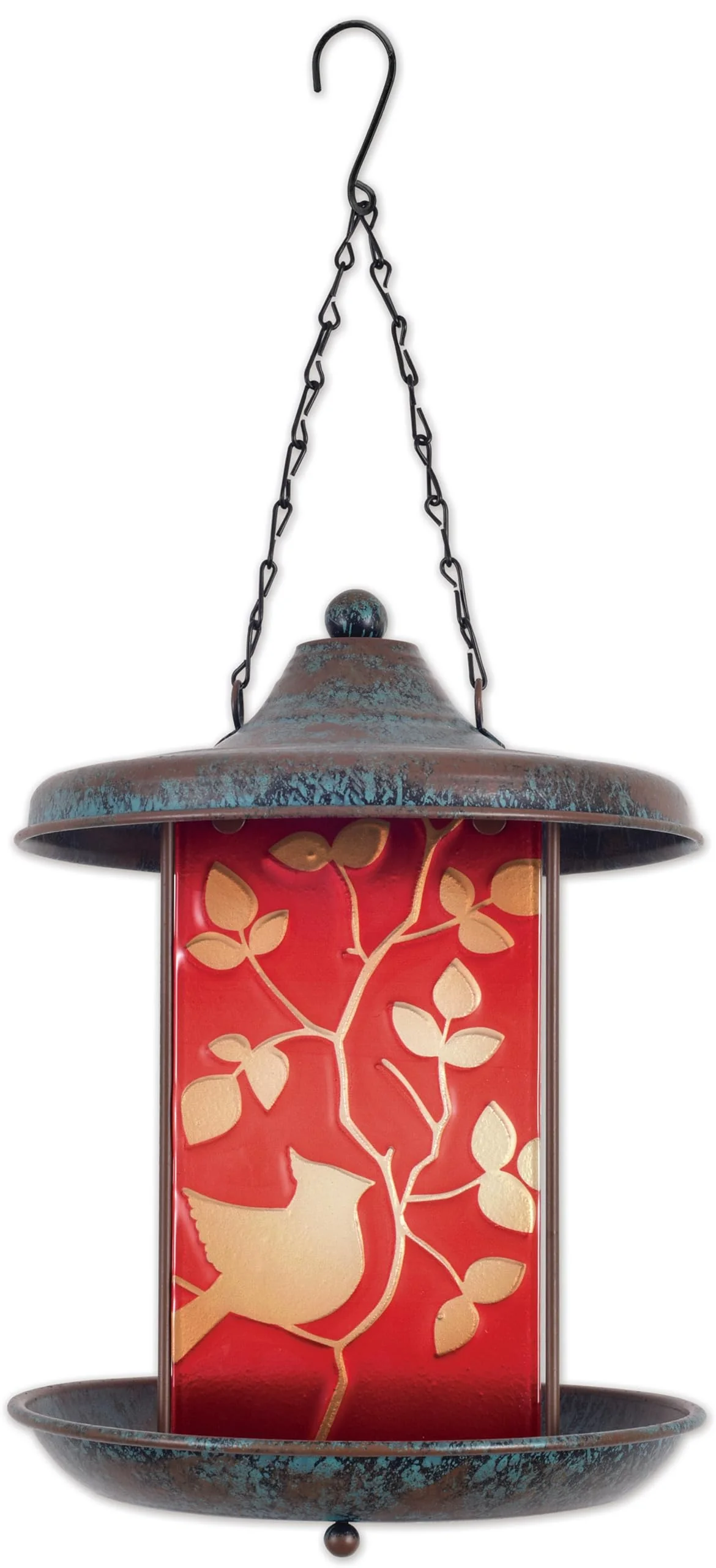 Sunset Vista Design Bird Feeders - Metal and Glass Tray Style Suncatcher Bird Feeder, Red Cardinal