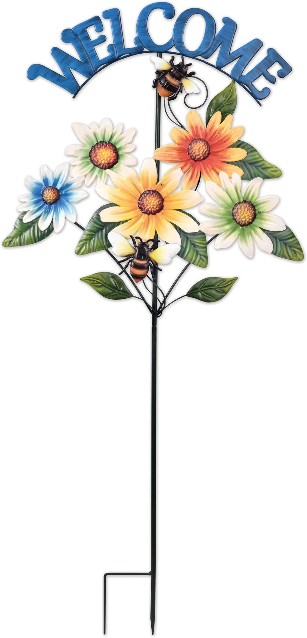 Sunset Vista Design Garden Stakes - Metal Welcome Sign with Stake for Yard Lawn or Patio, 43-Inch, Bees & Daisy's