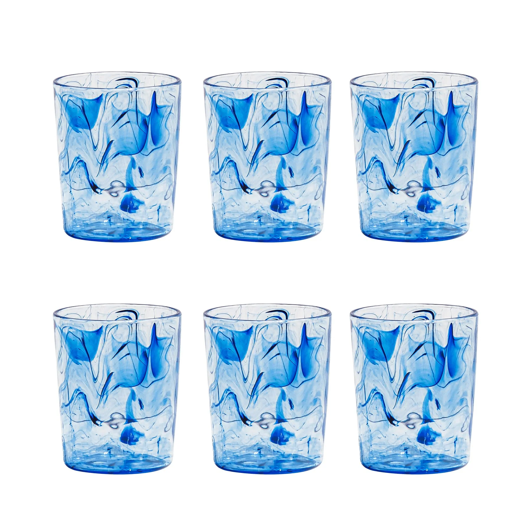 TarHong Aegean Swirl Premium Acrylic Drinkware Tumbler/Old Fashioned Glass, 12.4 Ounce, Blue Swirl, Set of 6